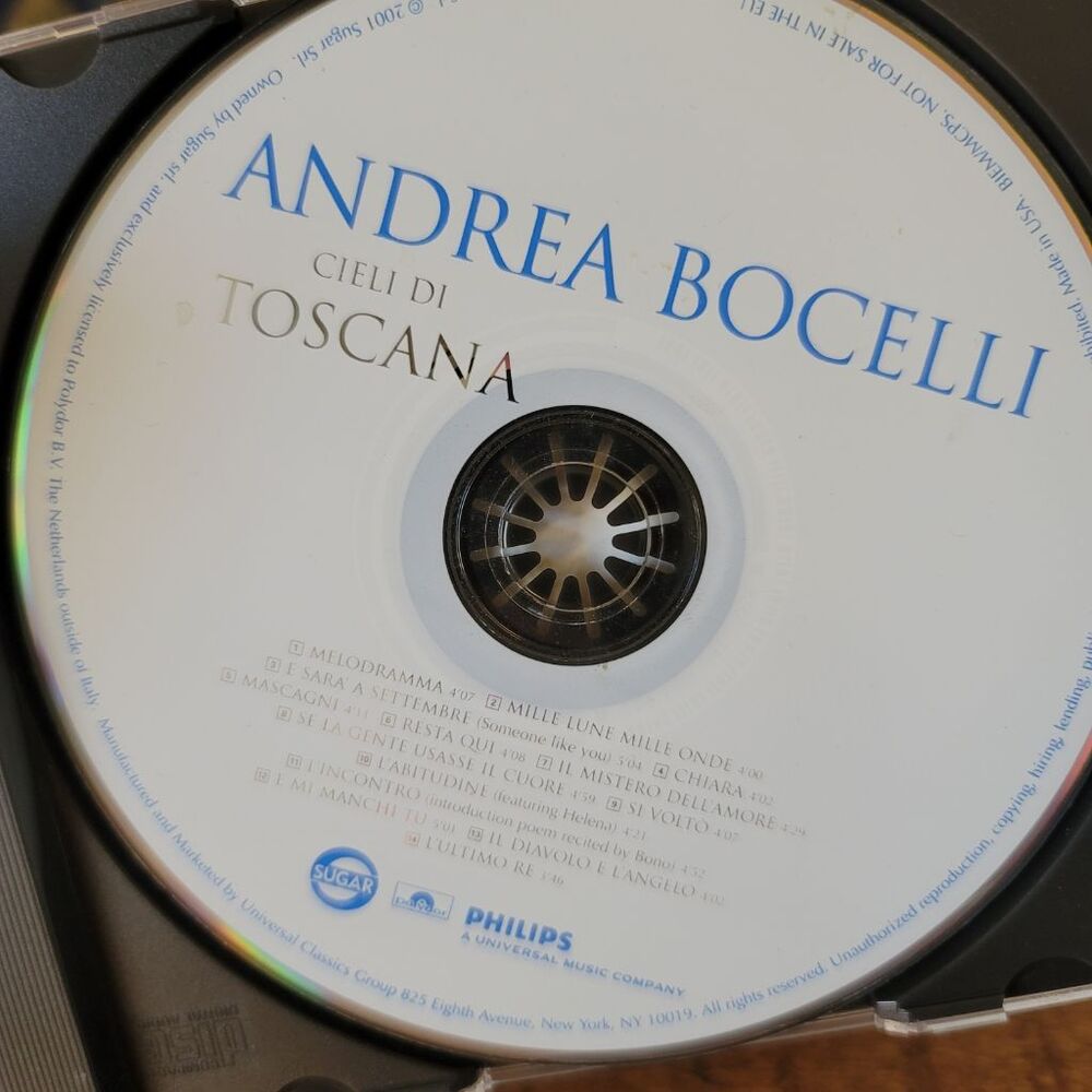 Andrea Bocelli Cieli di Toscana music c.d. 2001 disc opera Italian romantic Euro